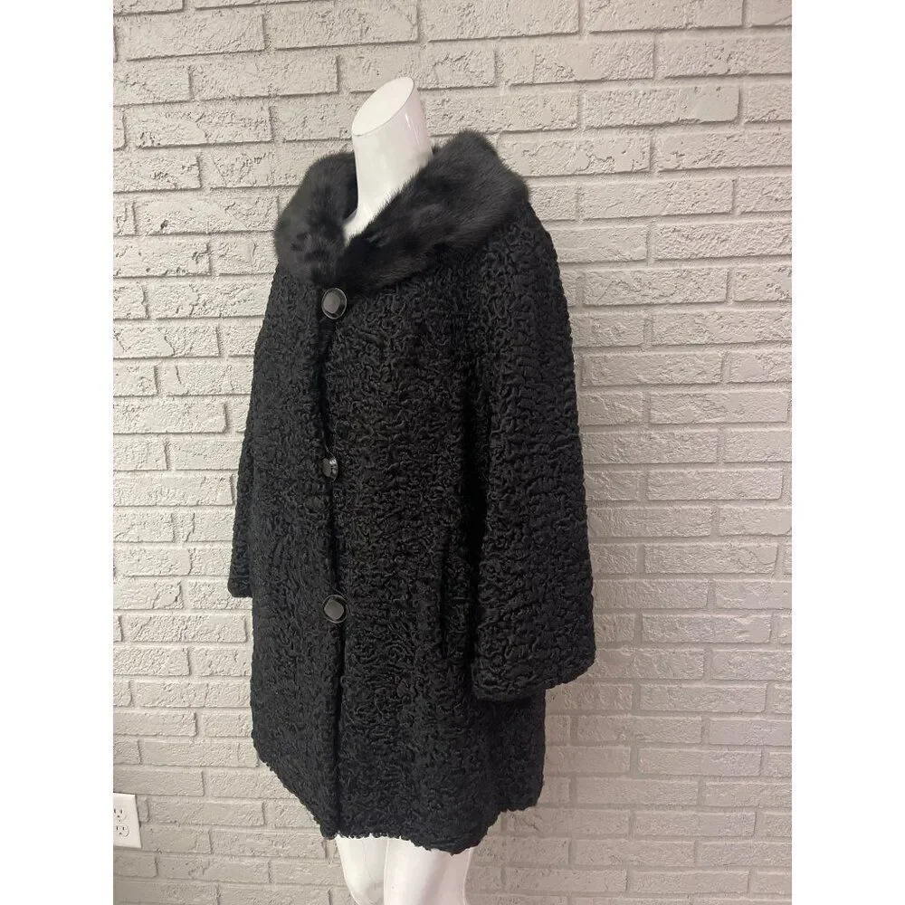N.L Kaplan Women’s Black Persian Lambswool & Fur Bolero jacket Size M